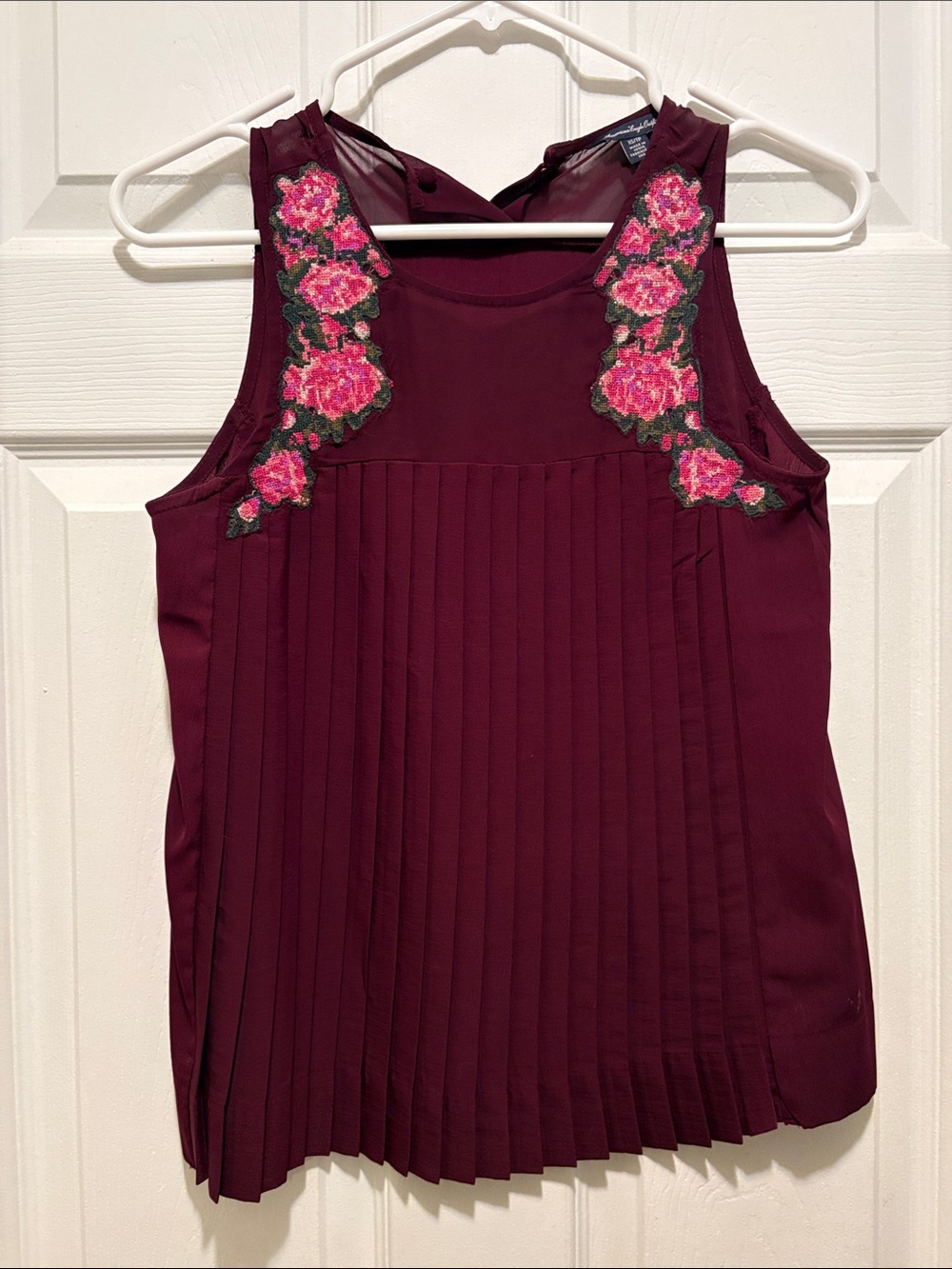 American Eagle Outfitters Burgundy Tank with Pink Floral Appliqué
